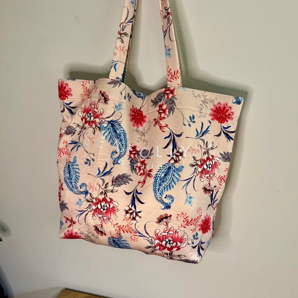 Seafolly Australia Women’s Large Pink Tote Bag Blue Red Floral Pattern butter